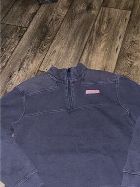 Vineyard Vines Navy Quarter-Zip with Pink Logo Patch